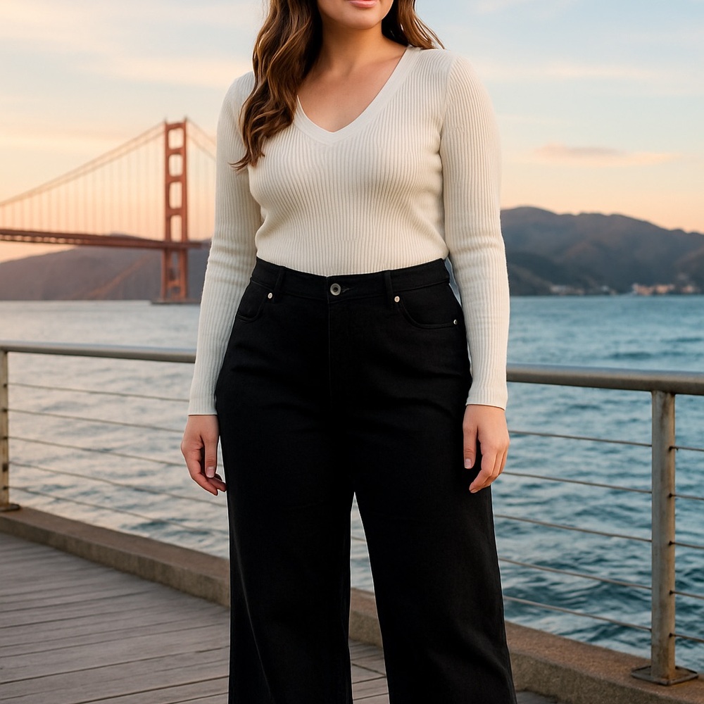 Cider Wide-Leg Black Jeans 1XL | High-Rise Minimalist Denim - Picture 4 of 11